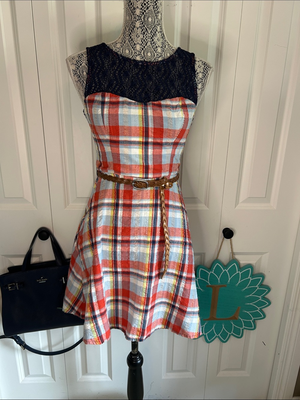 🌟 Teeze Me Plaid Lace Top Fit & Flare Dress - Summer Picnic Sun Dress 🌟 Size S
